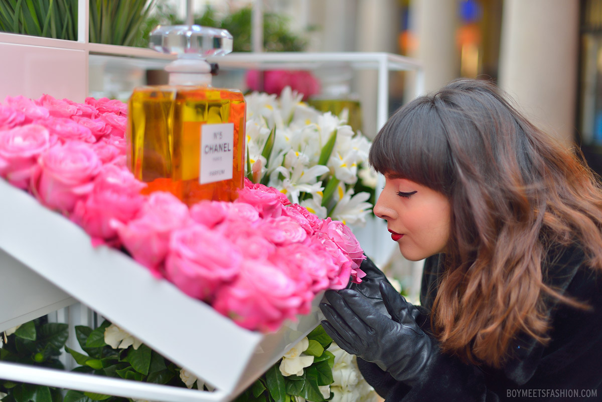 The beautiful, luxurious Chanel flower stall in Covent Garden